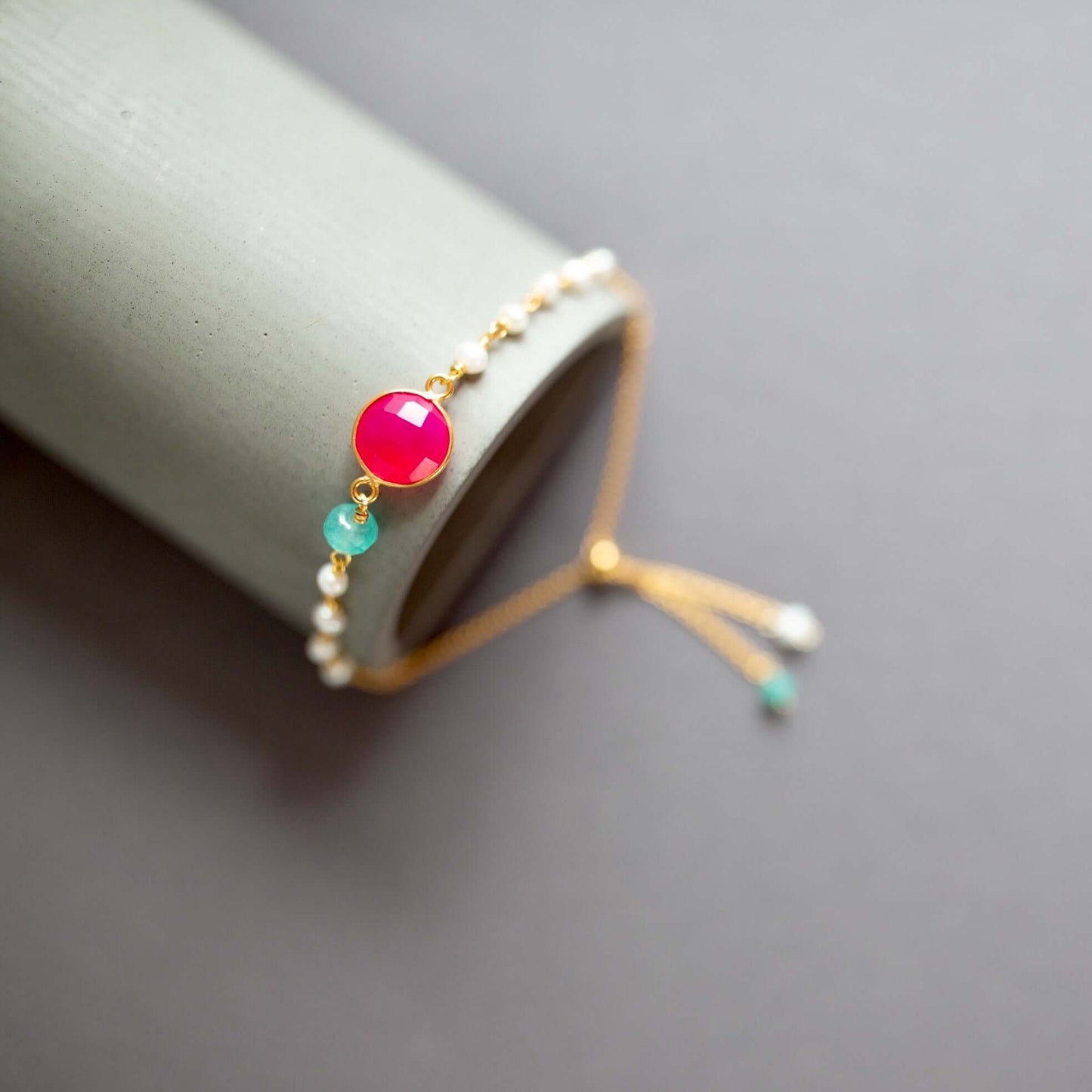 Bracelet Set: Hot Pink Chalcedony and Neon Apatite Stones