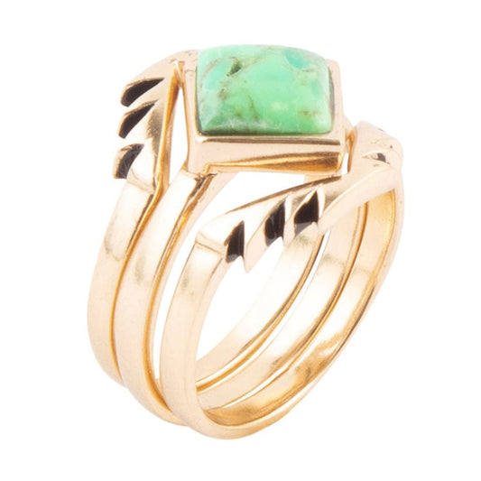 Aztec Lime Green Turquoise Golden Ring Set