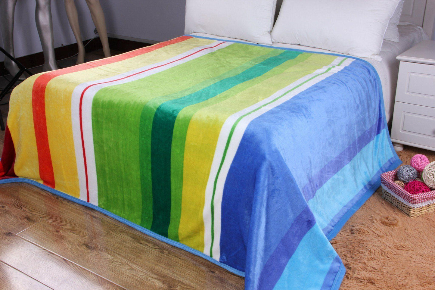 Colorful Striped Rainbow Reversible Fleece Throw Blanket | Plush Luxe | DaDa BeddingRainbow Reversible Plush Luxe Flannel Fleece Throw Blanket (XY9867)