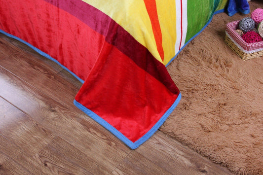 Colorful Striped Rainbow Reversible Fleece Throw Blanket | Plush Luxe | DaDa BeddingRainbow Reversible Plush Luxe Flannel Fleece Throw Blanket (XY9867)